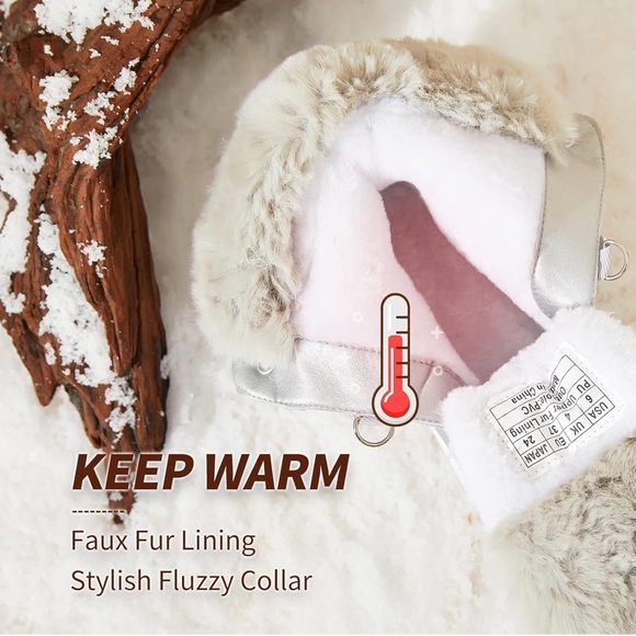 Warm Fur Lined Mid-Calf Boots Waterproof Winter Snow Boots Non-slip - Silver - Picture 2 of 6
